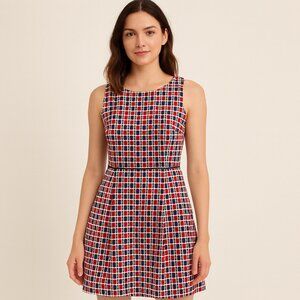 Tommy Hilfiger Women Sleeveless Dress Geometric Print Red Navy 6 Preppy Nautical